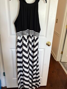 Black and White Chevron Halter Maxi Dress